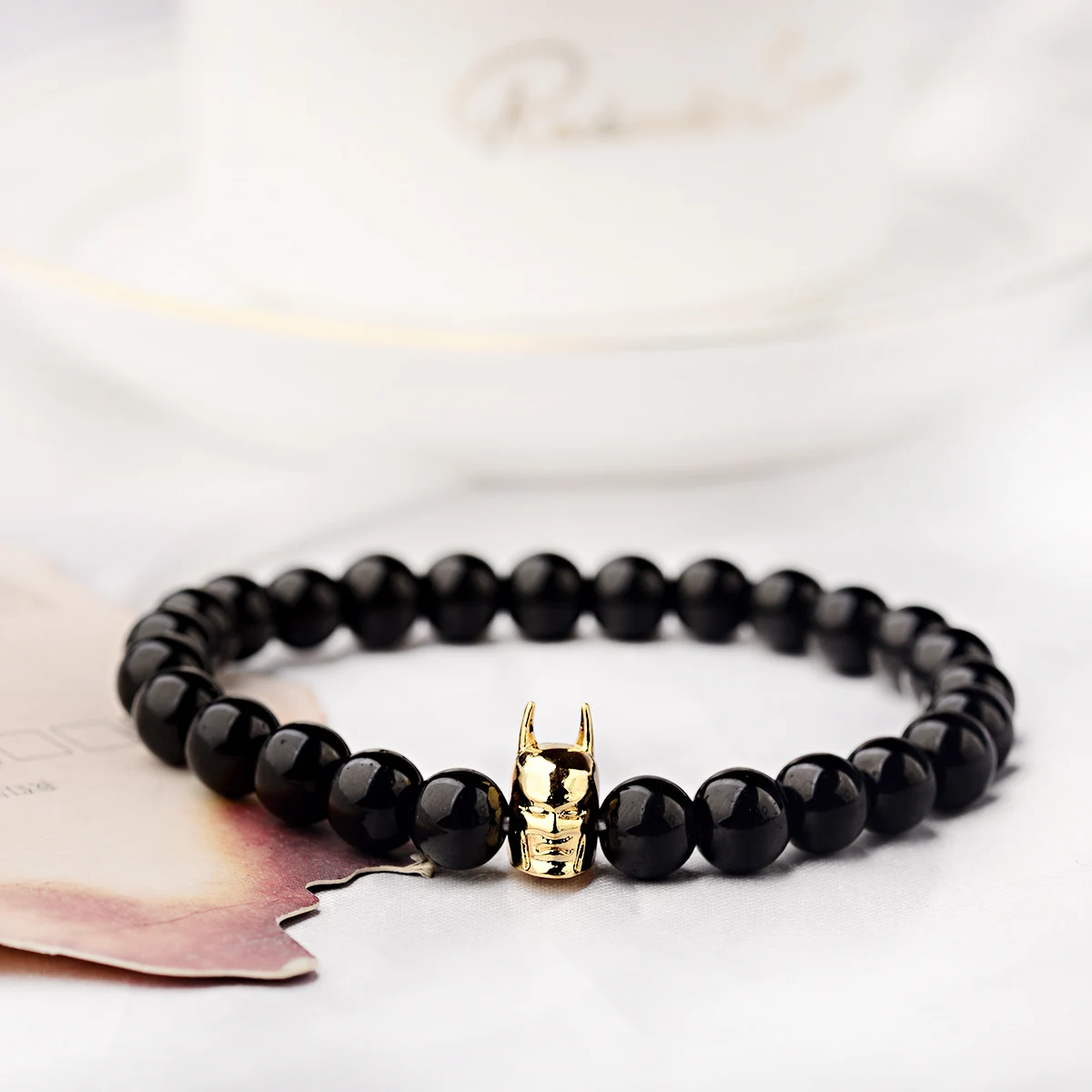 2019 Charm Men Natural Stone Beads Bracelet Gold Batman Alloy Beaded Stretch Bracelets Bangles Women Bileklik Pulseras | Украшения и