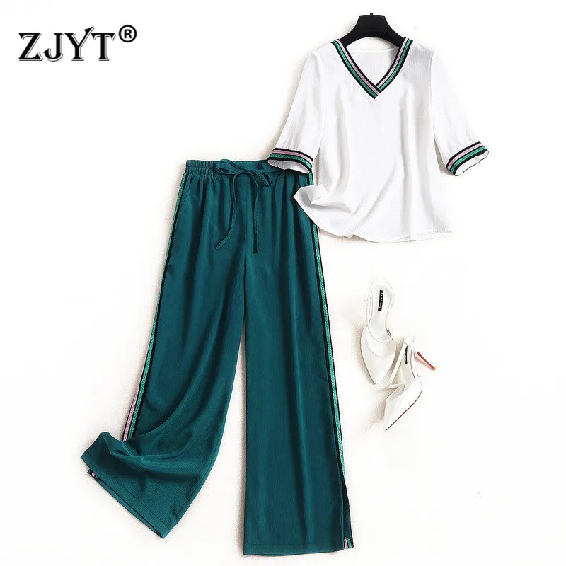 Женский комплект из двух предметов повседневный топа с коротким рукавом и V