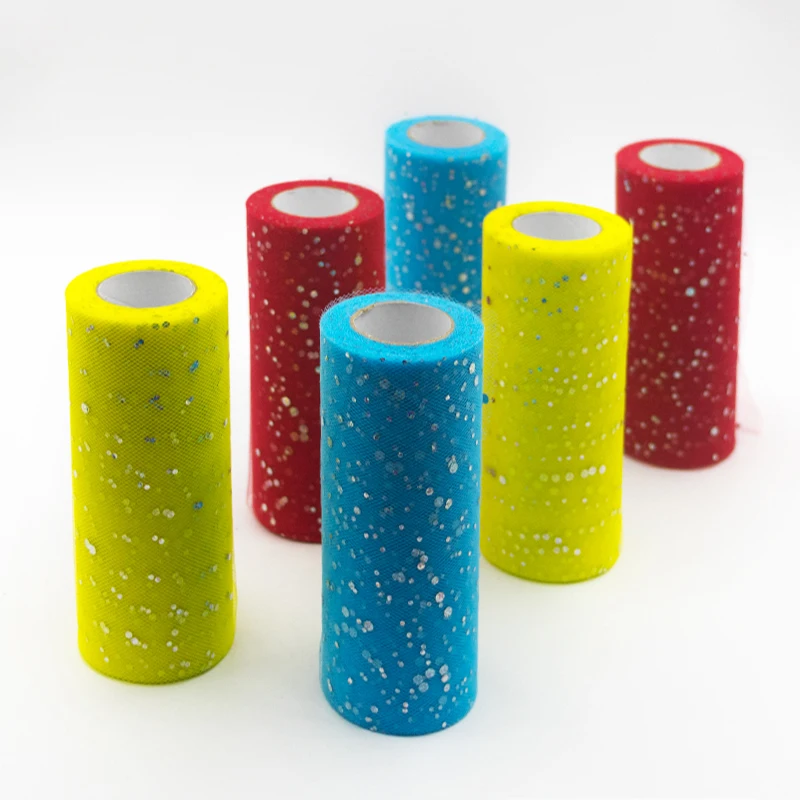

Glitter Sequin Tulle Roll 10 Yards 15cm Organza Laser Crafts Tutu Fabric Wedding Decoration White Tulle Birthday Party Supplies