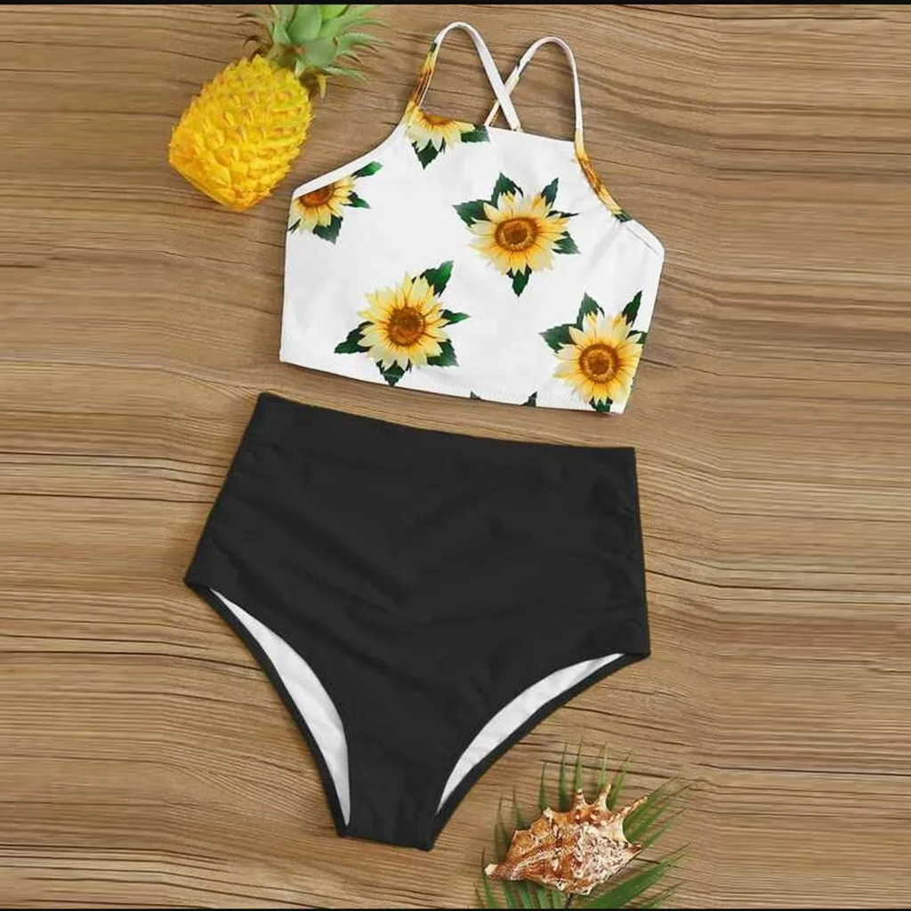 Купальник женский летний с цветочным принтом спортивный Танкини завышенной