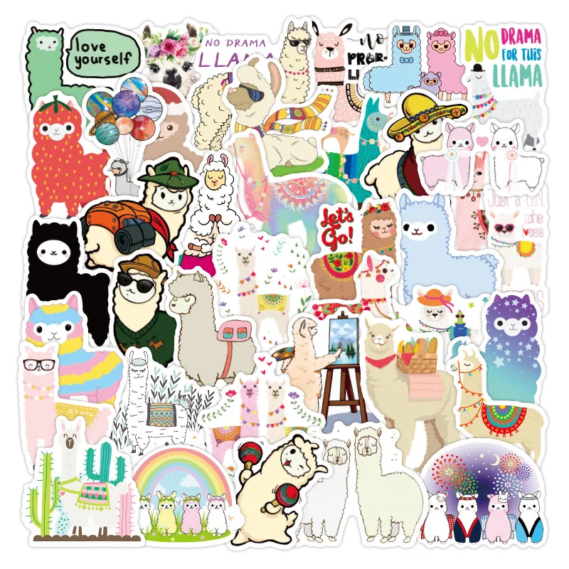 

50 PCS Cartoon Animal Alpaca Graffiti Stickers DIY Bike Travel Luggage Guitar Laptop Waterproof PVC Classic Toy Sticker Decals