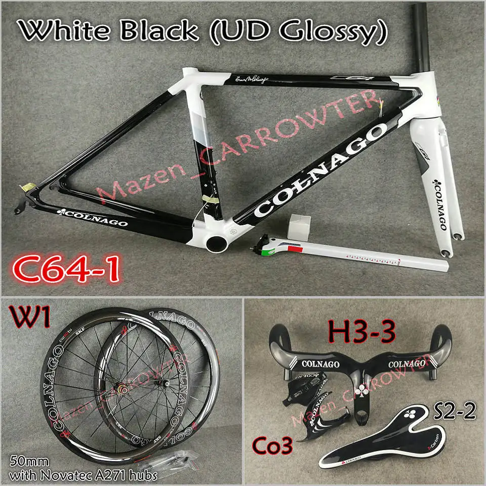 T1100 UD глянцевый белый черный Colnago C64 карбоновая рама+ руль+ седло+ клетки для бутылок+ 50 мм карбоновый комплект колес Novatec A271 ступицы - Цвет: Package for sale