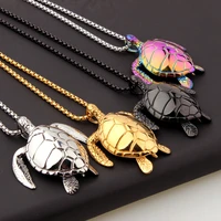 charm rainbowgoldblack 3d sea turtle pendant stainless steel men women necklace 24inch