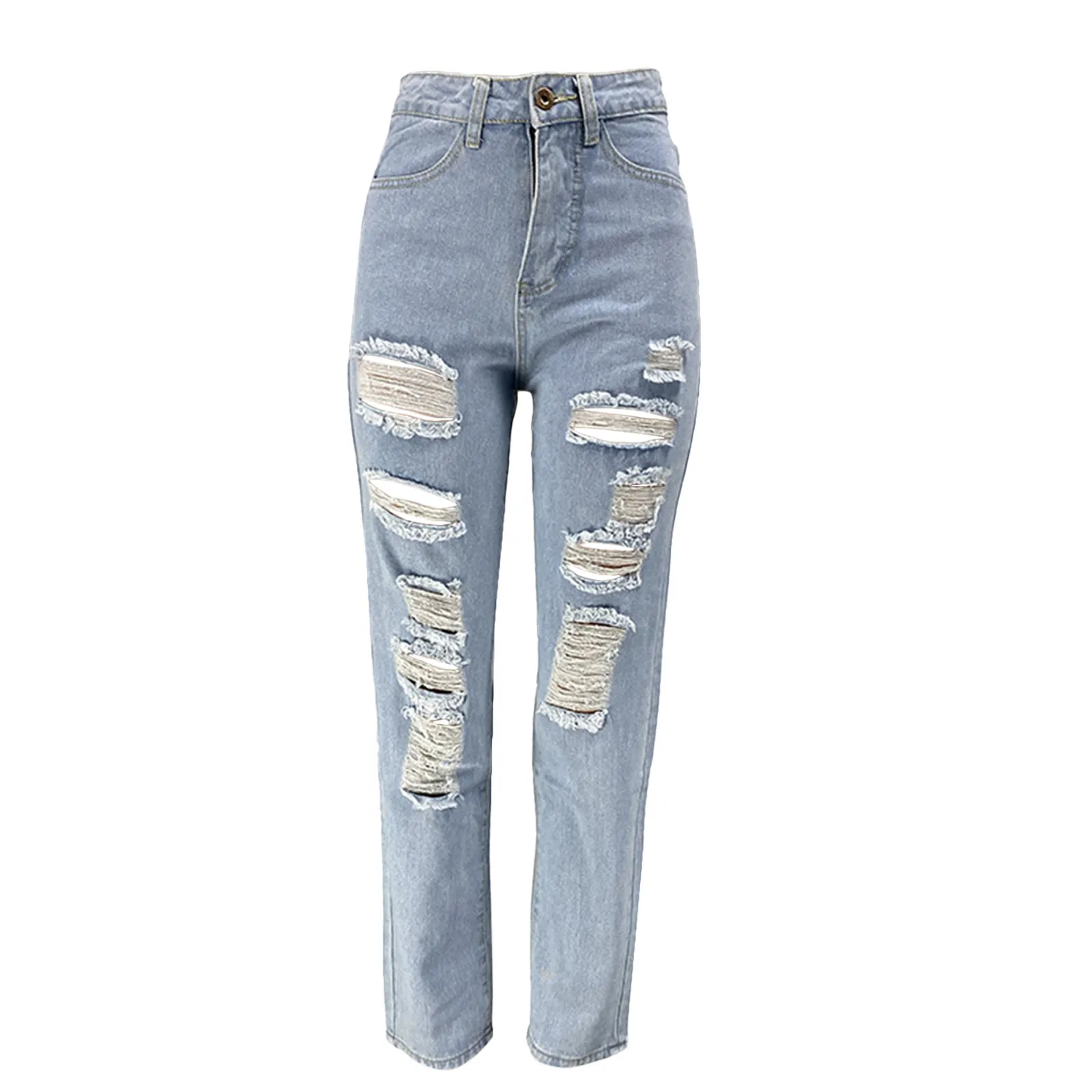 

Women Flare Jeans Mid Waist Bell Jeans Stretch Slim Pants Length Jeans New Fashion Hole Demin Straight Pants Pantalones De Mujer