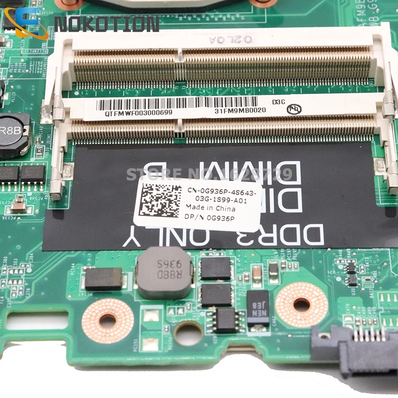 NOKOTION материнская плата для ноутбука Dell Studio 1558 CN-0G936P 0G936P DAFM9BMB6D0 основная плата HM57 DDR3 Бесплатный процессор+ радиатор