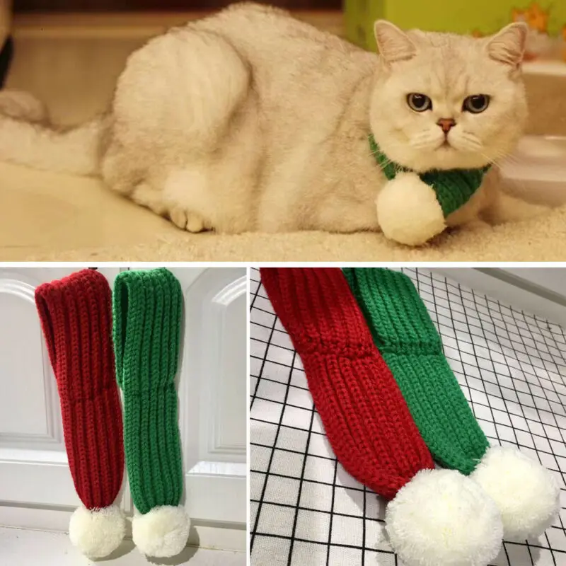 Собачий кошачий шарф Теплый Зимний вязаный для щенков кошек Регулируемый