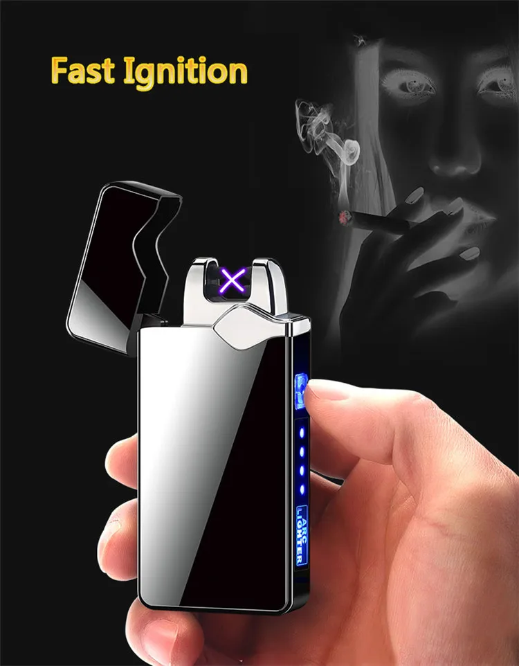Ветрозащитная электронная USB Зажигалка, сигарета, перезаряжаемый Электрический Импульсный фонарь, зажигалки, плазменная двойная дуговая зажигалка, гаджеты для мужчин
