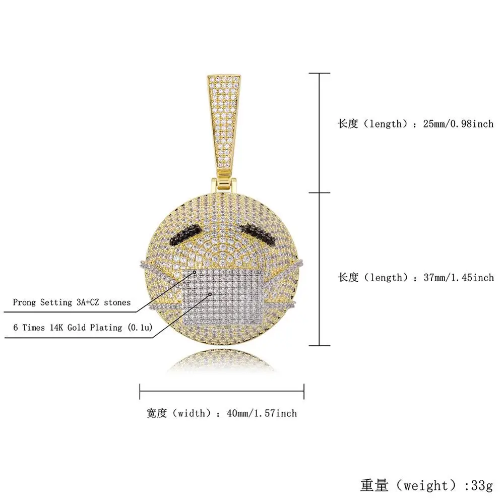 

Hip Hop Gold Color Face Mask Pendants Gold Silver Color Bling AAA+ Zircon Face Necklace For Men Women Jewelry Gifts