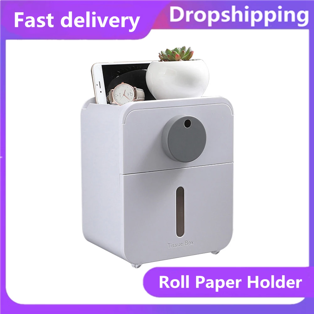 

SALE 2021 New Nail-free Toilet Paper Box Bathroom Roll Paper Holder with Drawer and Phone Holder Wall Mounted Tissue Holder