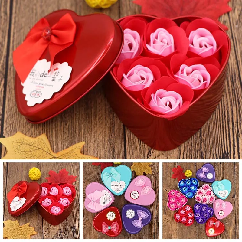 

Soap Flower Gift Box Heart-Shaped Tin Box With Rose Flower Box For Birthday Valentine'S Day Gift Aromatherapy Artificial Flowers
