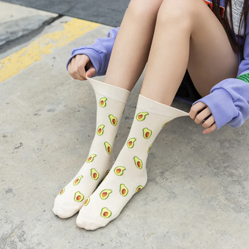 Забавные милые женские носки банан и лимон счастливые с яйцом картошкой фри