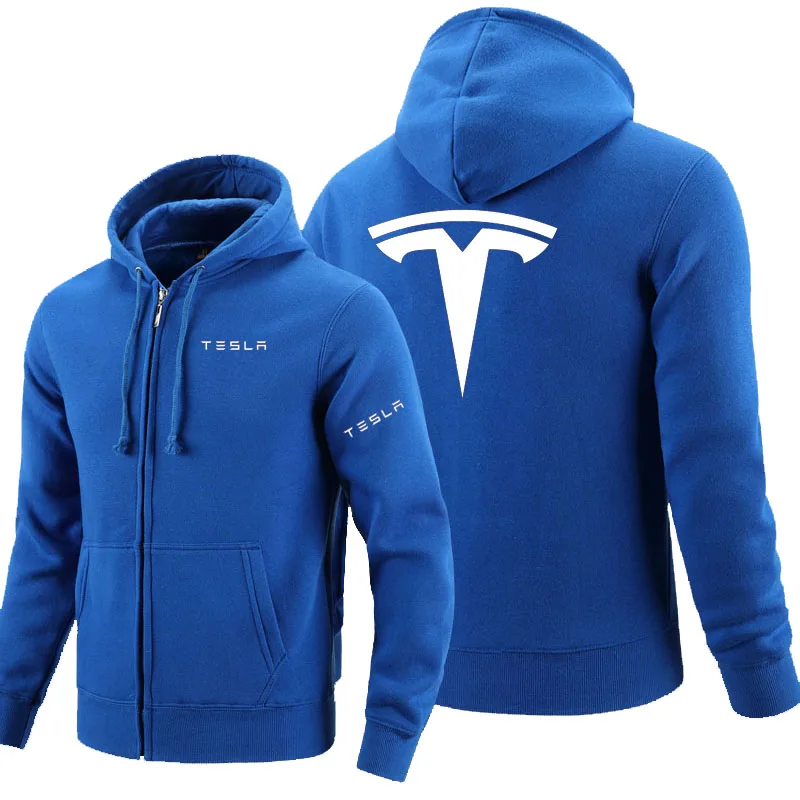 

2022 Tesla logo zipper Sweatshirt Men Zipper Hoodies Autumn Hoodie Winter Long Fashion Casual Clothes