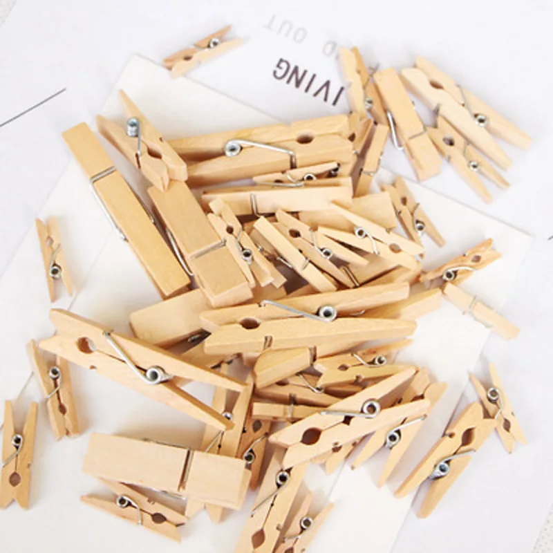 

30/50PCS 25mm/30mm/35mm Natural Wood Color Wooden Clothes Photo Paper Clothespin Craft Clips Portable Wood Clamp WD0092