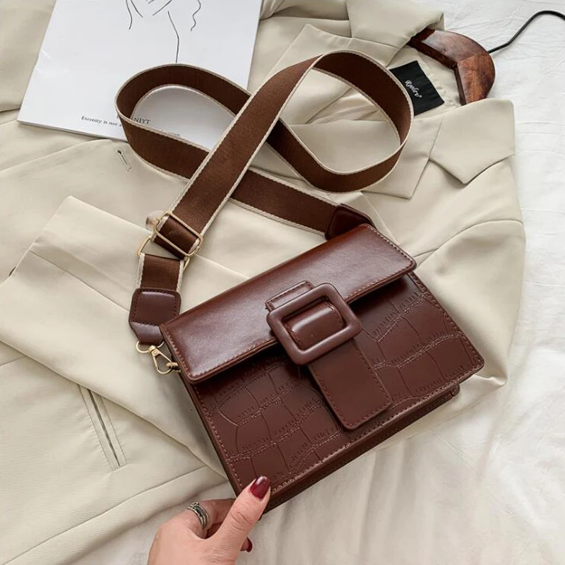 

New Stone Pattern Shoulder Bag Fashion Designer Handbags Wide Strap Crossbody Bags for Women Travel Flap Lady Hand Bag