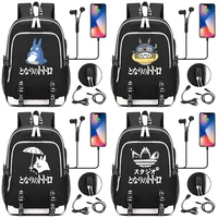 new cartoon cute totoro printed usb headphone jack boy girl kids school bag women bagpack canvas men backpack packsack bookbag