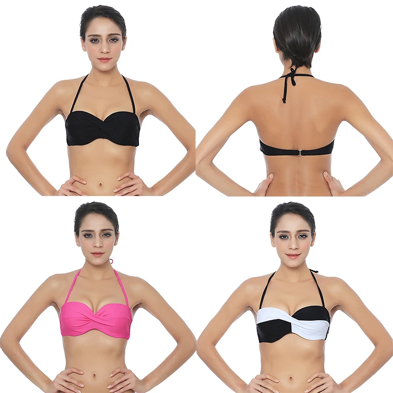 Женский купальник бикини однотонный с принтом пляжный спортивный лямкой на шее