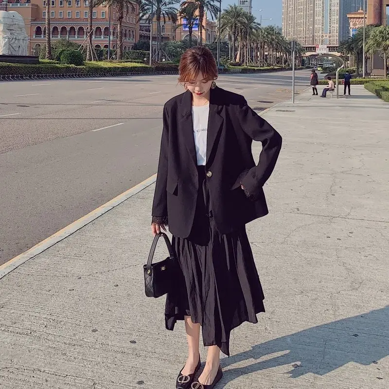 

Blazer Women Loose Single Button Simple Solid Spring Cozy Popular Feminine Leisure Outwear Clothing Oversize Fashion All-match