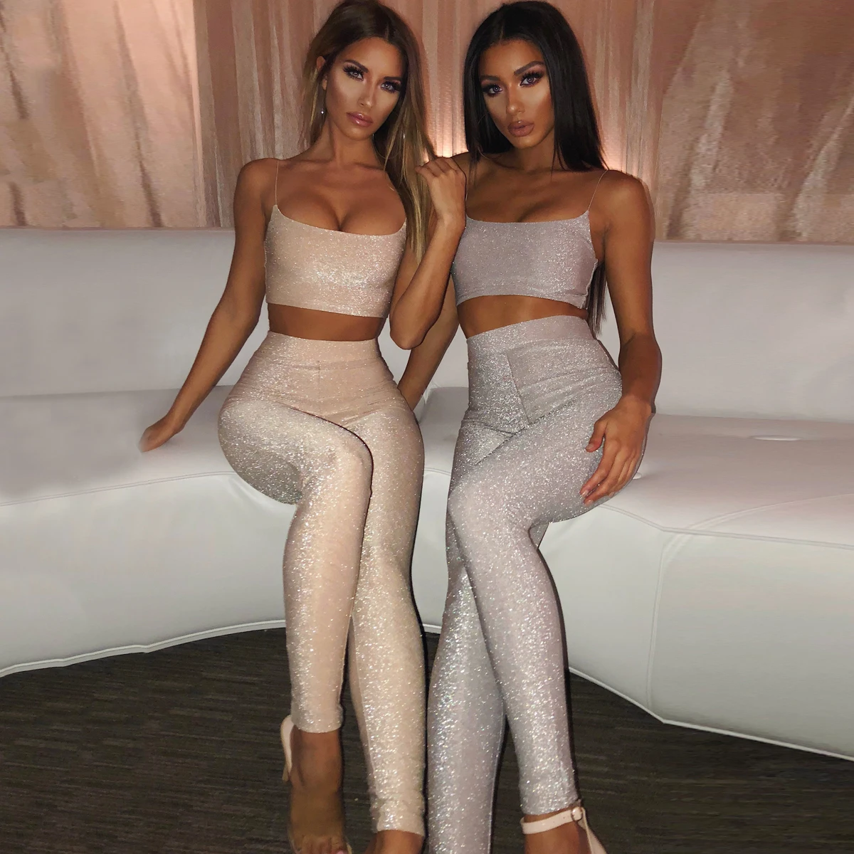 Slaygirl сексуальный комплект из двух предметов, Женская мода без бретелек, комплект из 2 предметов, топ и штаны, однотонные вечерние осенние облегающие офисные наряды