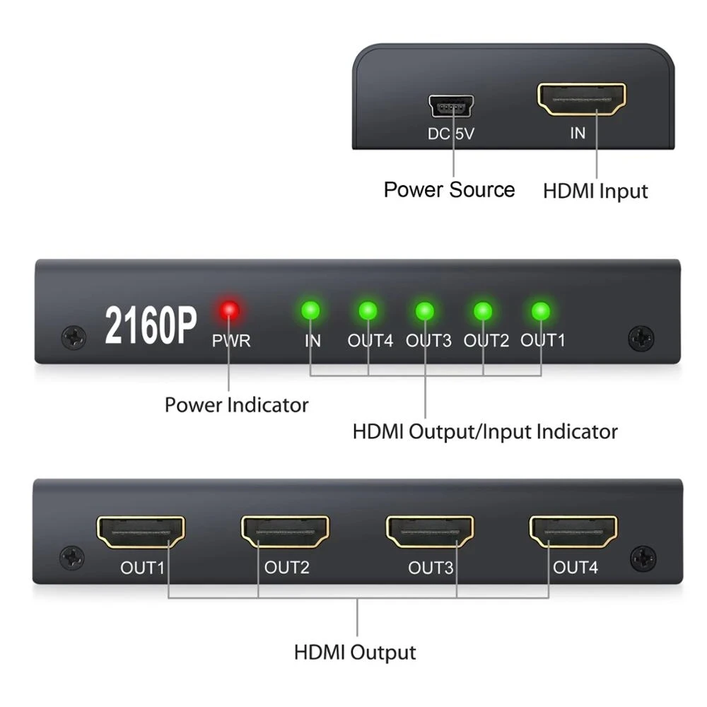 4K 3D HDMI сплиттер 1x2 1X4 Hdmi концентратор ретранслятор усилитель HDMI1.4 2160p 1 в 4 выход