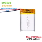 602535 3,7 V 600mAh литий-полимерный аккумулятор для MP3 MP4 автомобиля DVR GPS игрушки Bluetooth динамик литий-ионные ячейки