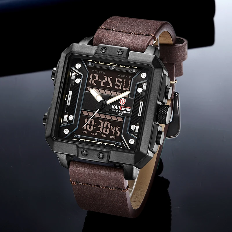 KADEMEN квадратные часы мужские роскошные кварцевые цифровые военные спортивные