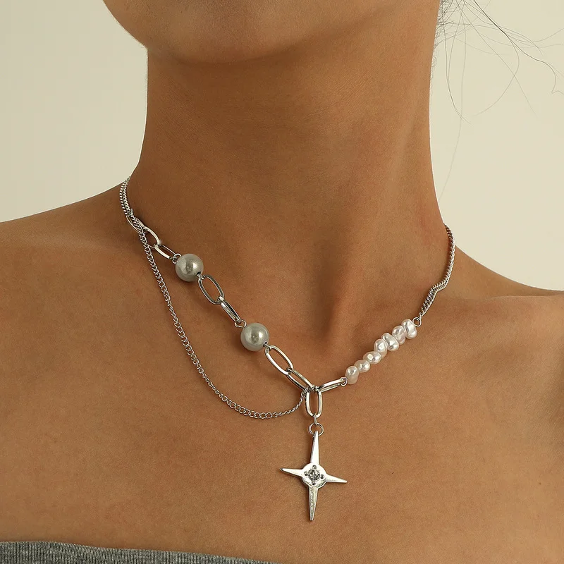 

Trendy Boho Pearl Choker Star Pendant Chain Silver Color Necklace for Women Party Fashion Jewelry Gift