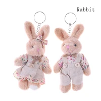 11cm couple floral cloth teddy bear rabbit bunny dolls key bag pendants couple bear rabbit plush keychain lovers friends gift