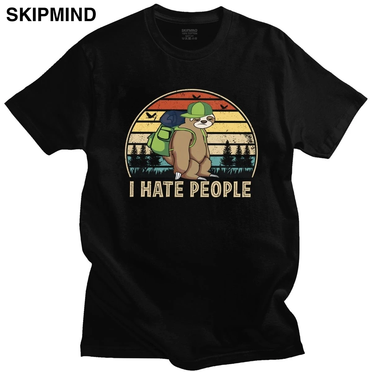 

Retro I Hate People Camping Tshirt Men Pure Cotton Mountain Hiking lovers Tee Shirt Short Sleeve Funny Sloth T-shirt Merch Gift