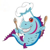 fashion funny car sticker blue fish chef spoon and automobile reflective decals waterproof sunscreen pvc14cm14cm