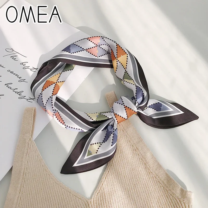 

OMEA Double-Sided Small Silk Scarf Diamond Bag Decoration Korean Neckerchief Hair Band Geometry Handkerchief Colorful Head Scarf
