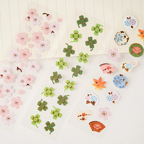 Художественные бронзирующие наклейки в японском стиле с перьями вишневым