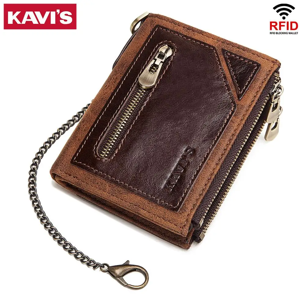 KAVIS Горячая Rfid кошелек из натуральной кожи мужской портфель Portomonee держатель для карт Портмоне Маленькая мужская сумка для денег мини-цепь