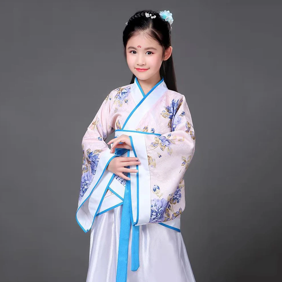 2020 New Children Traditional Chinese Dance Costume Kids Girls Long Sleeve Fan Hanfu Dress Child Clothing Ancient | Детская одежда и