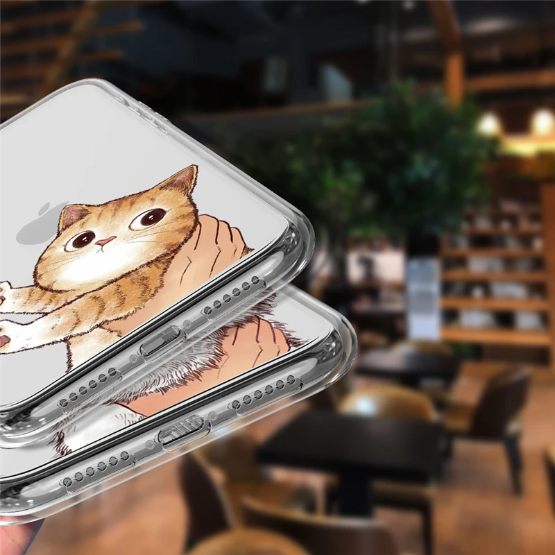 Cute Cat Phone Case For iPhone 13 12 11 14 Pro Max X XR XS Max 7 8 6 6s Plus 12 Mini 5 5S SE2020 Soft TPU Transparent Back Cover
