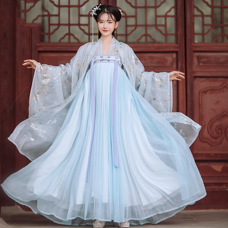 Chinese Traditional Dress Women Hanfu Bronzing Big-sleeved Jacket To Tube Top Bra Skirt Six-meter Hem Daily Four-piece Suit