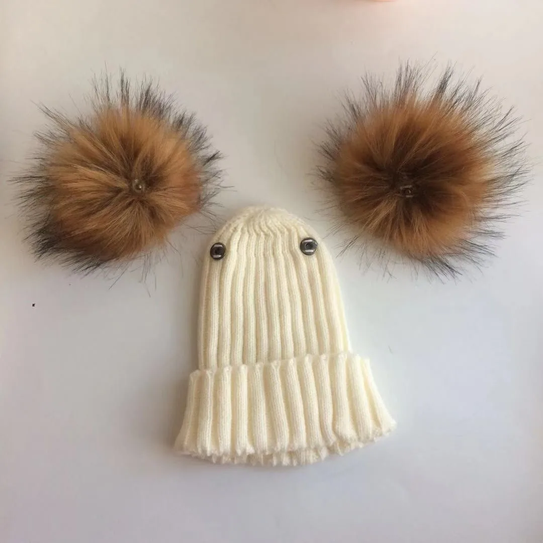 Winter Faux Fur Pom Pom Hat for Toddlers and Babies - Double Pom Beanie for Boys and Girls image 3