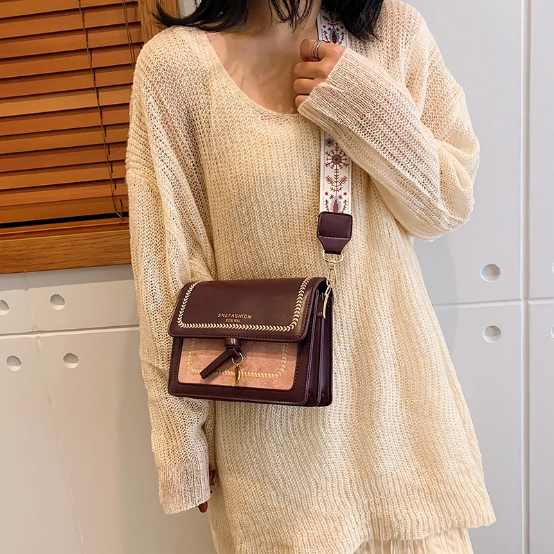 

Contrast Color Leather Crossbody Bags for Women 2020 Travel Handbag Shoulder Women Bag Simple Shoulder Messenger Bag