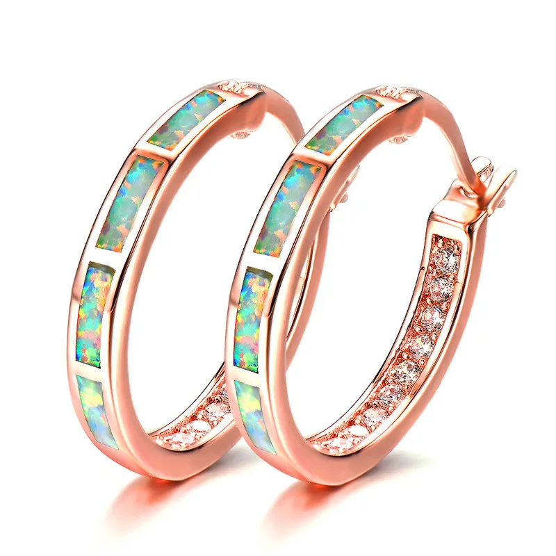 Luxury Female Round Circle Hoop Earrings Fashion Big White Man-Made Fire Opal Earrings For Women Bride Cute Wedding Jewelry