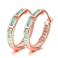 luxury female round circle hoop earrings fashion big white man made fire opal earrings for women bride cute wedding jewelry