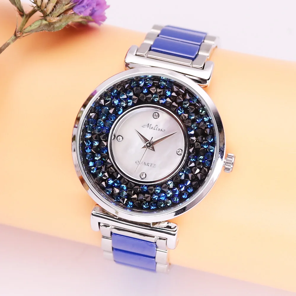 

Женские кварцевые часы с керамическим браслетом, с кристаллами