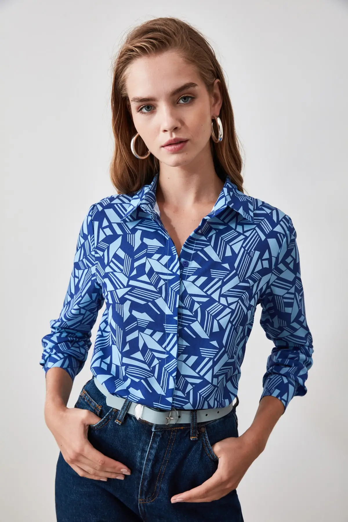 Trendyol Navy blue patterned blouse TOFAW19FG0122 | Женская одежда