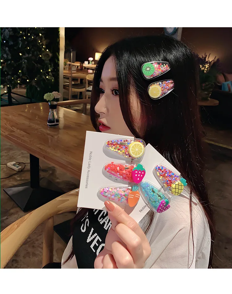 ZSIIBO Ins 5Pcs/Set Baby Girls Fruit Sequin Princess Shiny Colorful Hair Clips Sweet Headwear Accessories Hairpins Barretts |