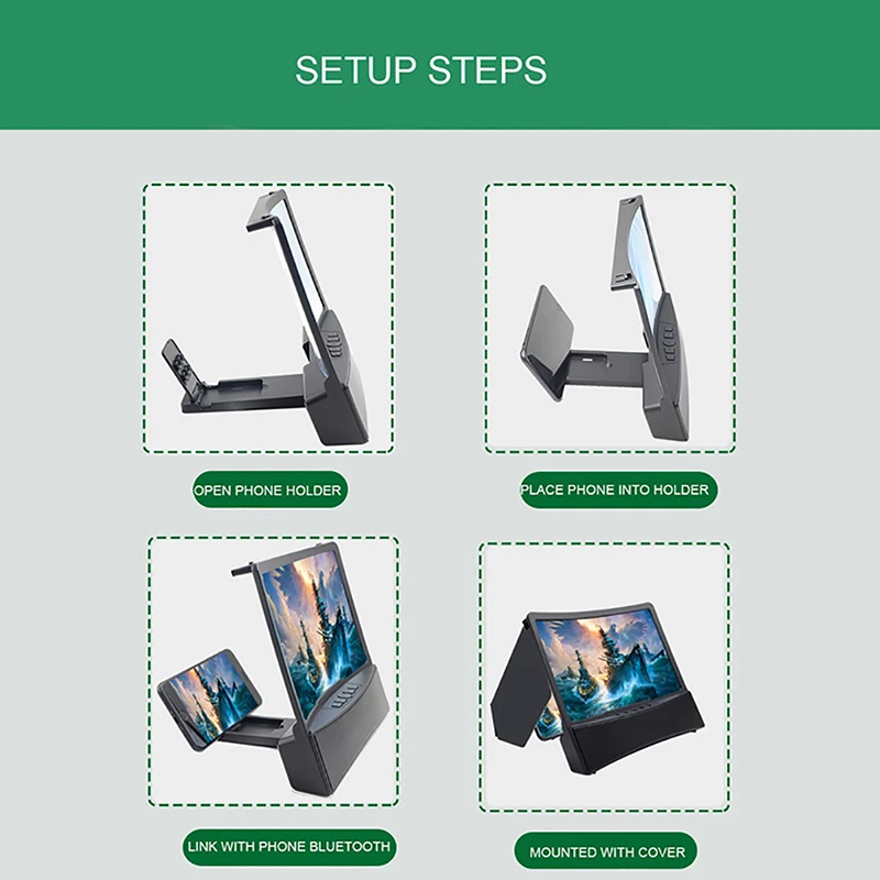 

3D Mobile Phone Screen Magnifier Support Dual Bluetooth Speaker Holder Projector HD Video Amplifier Magnifying Glass Desk Stand