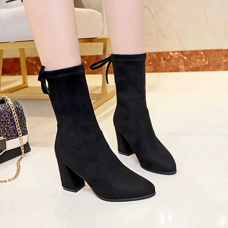 Ботинки 2018 г. Женские осенне зимние новые стильные замшевые ботинки на шнуровке в