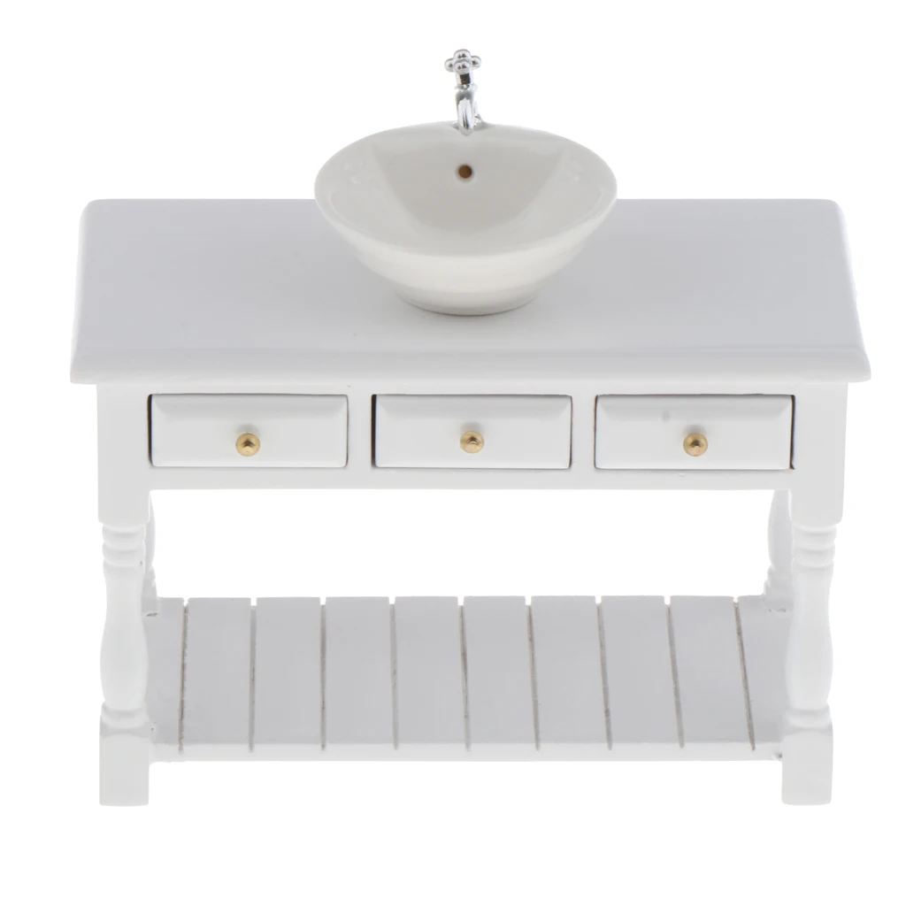 

1/12 Scale White Lavatory Sink And Cabinet for Furniture Model