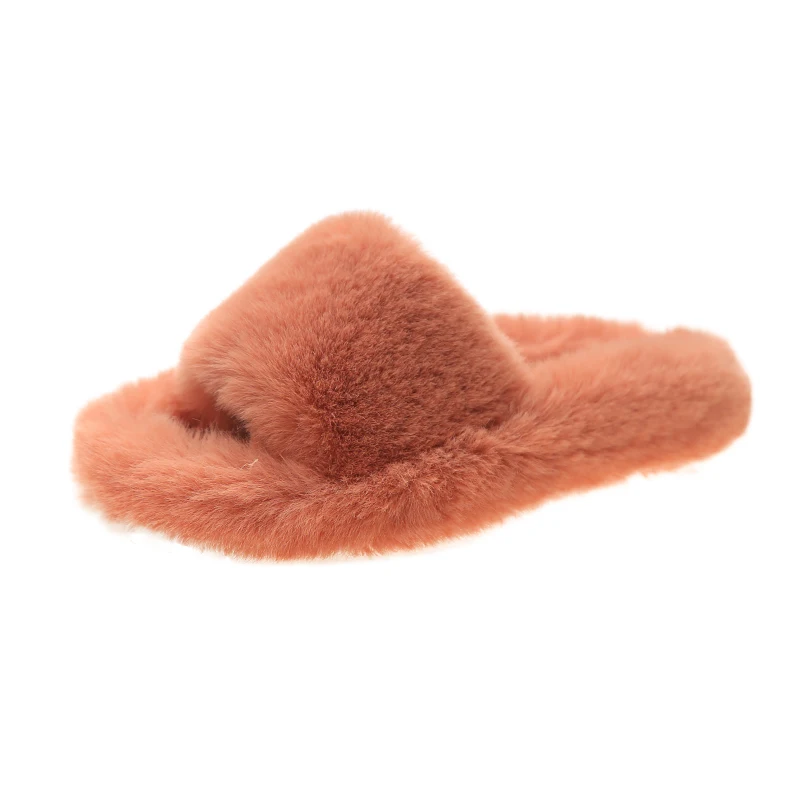 

2021 Faux Fur Home Slippers Fluffy Women Shoes Slides Comfort Furry Flat Sandals Female Cute Indoor Slippers for Woman Flops