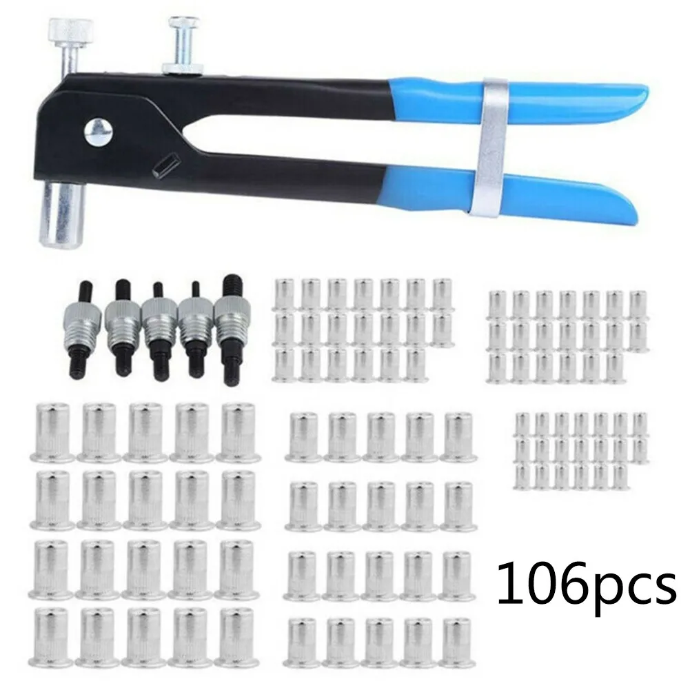 

106Pcs Set M3-M8 Blind Rivet Nuts Tool Threaded Insert Rivet GunTool Rivnut Nutsert Riveting High Quality Flat Head Rivet Nut