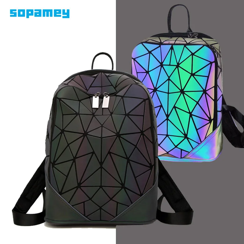 

Модный женский рюкзак Mochila, Светящийся рюкзак с геометрическим рисунком, сумка для девочек, фосфоресцирующие дорожные сумки через плечо для...