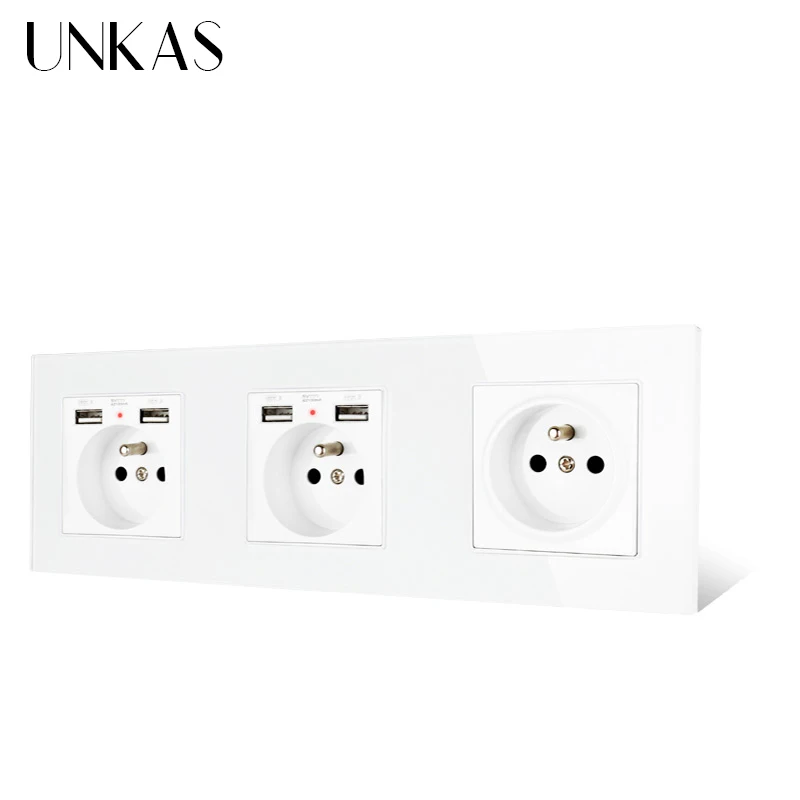 UNKAS 3 банды черная французская стандартная настенная розетка с двойным usb портом