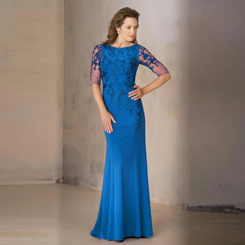 Элегантное платье русалка темно синего цвета с вырезом лодочкой и рукавом до